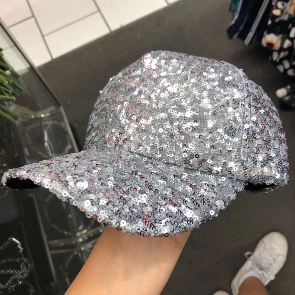 Silver Sequin Baseball Hat